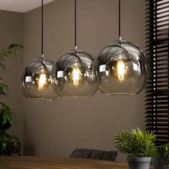 Hanglamp Bubble Shaded met 3 smoke-glas bollen, kleur Zilver