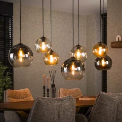 Hanglamp Willaim 7-lamps, Glas, kleur Chroom, Amber en Grijs