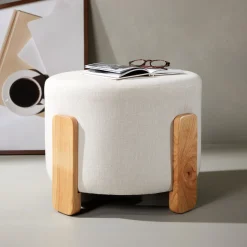 Hocker Zully Linnen, kleur Wit