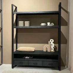 Hoog TV-meubel Norris Mangohout en staal, 150 cm