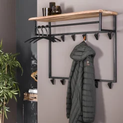 Kapstok Liona Acaciahout en metaal, met 12 haken en plank