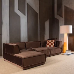 Loungebank Manu 286cm, Velvet, kleur Bruin