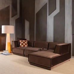 Loungebank Manu 286cm, Velvet, kleur Bruin