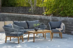 Loungeset Chandni Acaciahout, Met bank, tafel en 2 stoelen, kleur Grijs