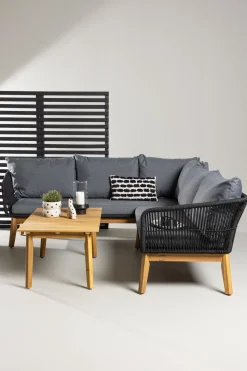 Loungeset Chandni Acaciahout, Met hoekbank en tafel, kleur Zwart