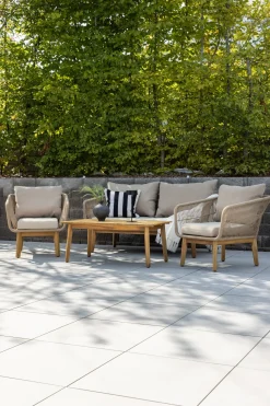 Loungeset Chandni Acaciahout, Met bank, tafel en 2 stoelen, kleur Latte