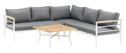 Loungeset Constantina Teakhout, Met hoekbank en tafel, kleur Wit