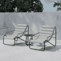 Loungeset Geron Met 2 stoelen en tafel, kleur Beige/Zwart