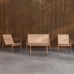 Loungeset Karilynn Met bank, 2 stoelen en tafel, kleur Beige