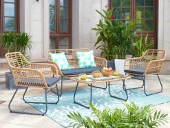 Loungeset Marcelo Tafel + 2 stoelen + bank, Polyrotan