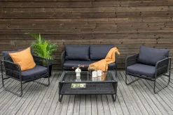 Loungeset Nikia Met bank, 2 stoelen en tafel, kleur Zwart