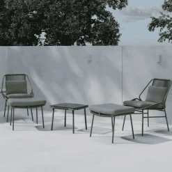 Loungeset Shiquita Met 2 stoelen, voetenbankje en tafel, kleur Bruin