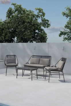 Loungeset Shiquita Met bank, 2 stoelen en tafel, kleur Bruin