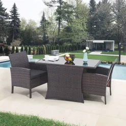 Loungeset Tarah Tafel + 2 stoelen, kleur bruin