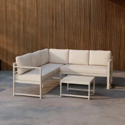 Loungeset Terah Met hoekbank en tafel, kleur Beige