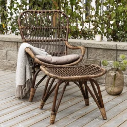 Loungestoel Bronwen Met voetenbank, Rattan, kleur Bruin