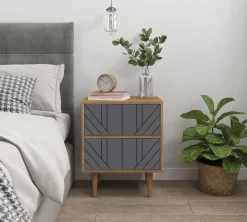 Nachtkastje Beckham 2 lades, kleur Grijs / Naturel