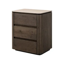 Nachtkastje Ritz Travertinlook en eiken, Met 3 lades