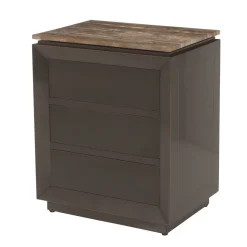 Nachtkastje Russo Travertin en brass, Met 3 lades