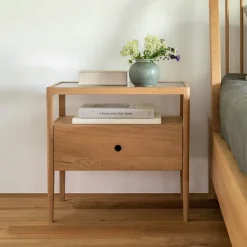 Nachtkastje Spindle Hout en glas, Met 1 lade