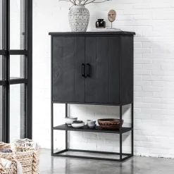 Opbergkast Beam Teakhout, 140 x 90cm, kleur Zwart