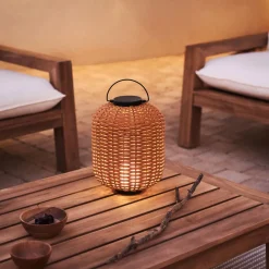 Oplaadbare Tafellamp Saranella Rotan, 37cm hoog, kleur Bruin