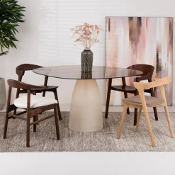 Organische Eettafel Jacky Glas en betonlook, 140 x 120 cm