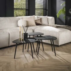 Organische Salontafel Daphane Metaal, Set van 3 stuks, kleur Grijs