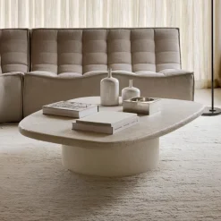 Organische Salontafel Elements Microcement, 134 x 96cm, kleur Off White