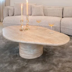 Organische Salontafel Fictus Travertin look, 130 x 80cm