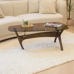 Organische Salontafel Flash Mangohout en glas, 110 x 60cm