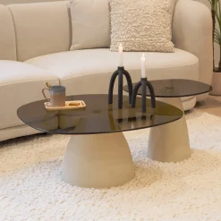 Organische Salontafel Jacky Set van 2 stuks, Glas en betonlook