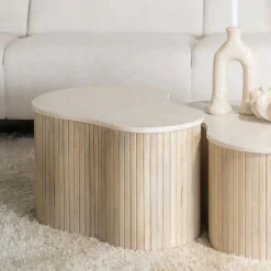 Organische Salontafel Kira Mangohout en marmer (per stuk)