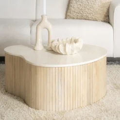 Organische Salontafel Kira Mangohout en marmer (per stuk)