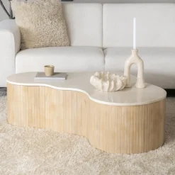 Organische Salontafel Kira Mangohout en marmer, 129 x 84cm