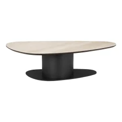 Organische Salontafel Ritz Travertin en eiken, 140 x 75cm