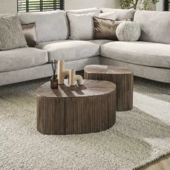 Organische Salontafel Sadaf Teakhout, Set van 2 stuks