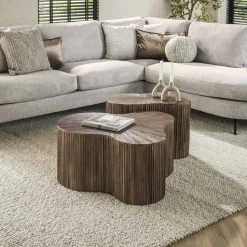 Organische Salontafel Sadaf Teakhout, Set van 2 stuks