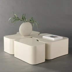 Organische Salontafel Tri Set van 3 stuks, kleur Beige