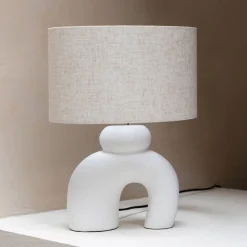 Organische Tafellamp Bibi Keramiek en linnen