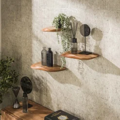 Organische Wandplank Lavar Acaciahout, Set van 3 stuks