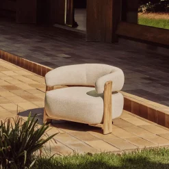Outdoor Fauteuil Granite Chenille en teakhout, kleur Beige