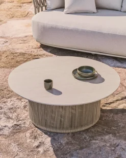 Outdoor Salontafel Orosei Gesinterde steen en touw, 90cm