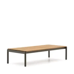 Outdoor Salontafel Sorells Teakhout en groen aluminium, 149 x 63cm,