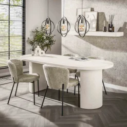 Ovale Eettafel Macie Marmercomposiet, 215 x 90cm