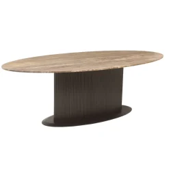 Ovale Eettafel Russo Travertin en brass, 235 x 110cm