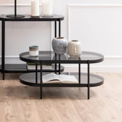Ovale Glazen Salontafel Paw 95 x 50cm, kleur Zwart