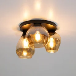 Plafondlamp Jenney Amber glas, 3-lamps