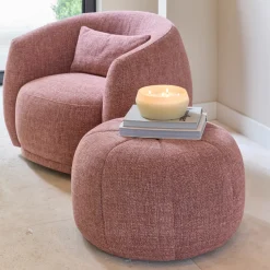 Poef Falcone Chenille, kleur Coral Pink