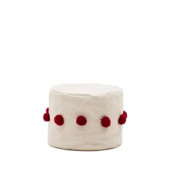 Poef Manua 40cm, kleur Beige/Rood